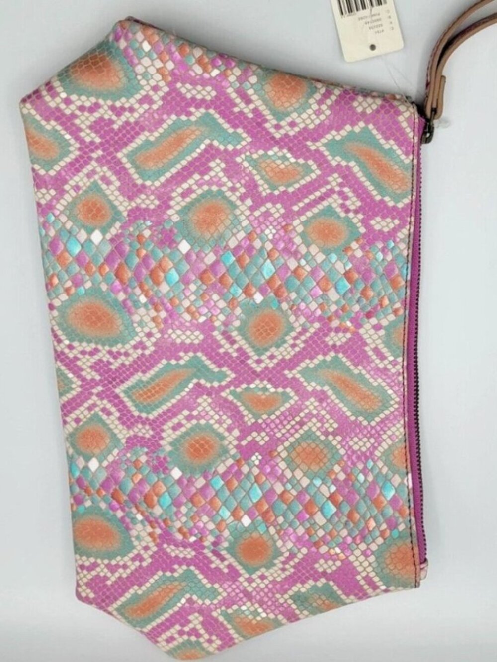 Anthropologie Merritt Leather Clutch / Wristlet Snake Print Pink Rose NWT